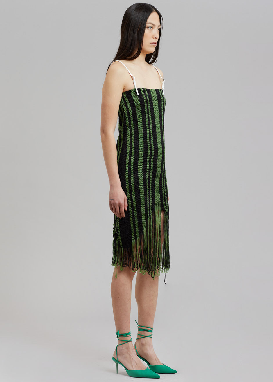 green fringe dress